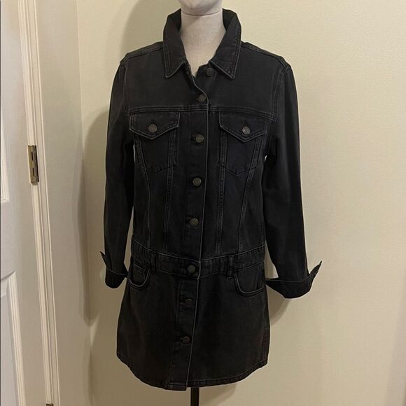 Zara Black Denim Mini Dress Size M Great Condition - Picture 1 of 5